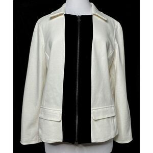Chico's Winter White Zip Front Knit Jacket Sz Medium Lined Color Blocked